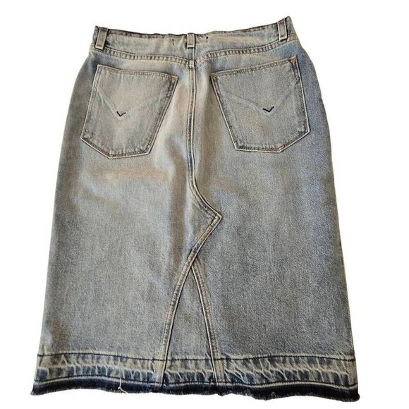 Hudson Womens Button Fly Distressed Raw Hem Sloane Denim Skirt Light Wash Sz 26 - Picture 2 of 11